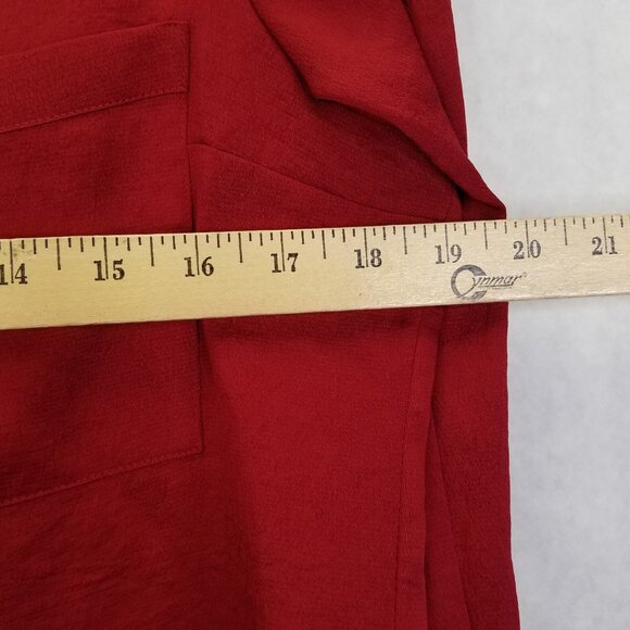 Express Portofino Button Up Camp Shirt Women's M Sleeve Slim Fit Red Pockets - Picture 12 of 12